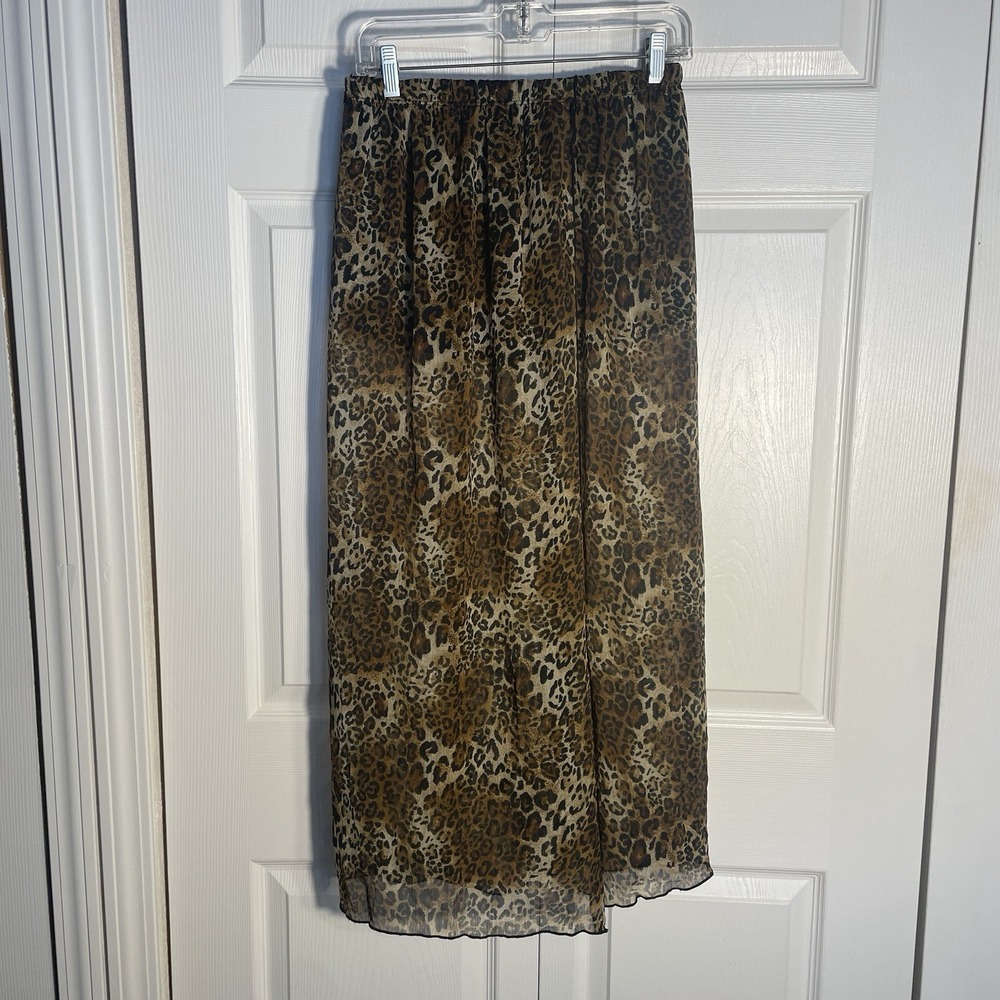 Vintage Fashion Magazine Skort Women S Brown Sheer Animal Print Flowy Side Slit‎
